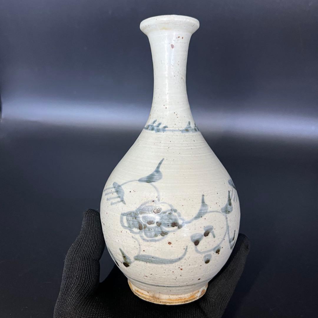 江戸後期〜幕末 伊万里 白磁染付 鶴首徳利（花入） 民藝 古美術骨董◎古道具庵々