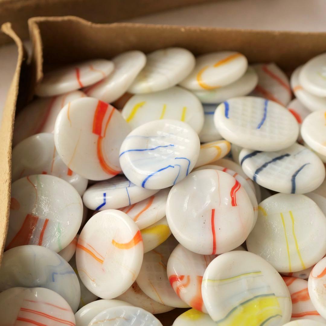 元箱入り乳白色マーブルおはじき 140枚以上 豆けり 昭和 レトロ