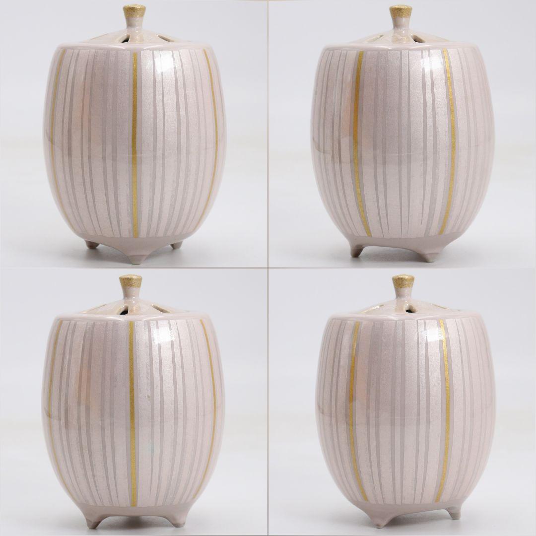 人間国宝 中田一於作 淡桜 釉裏銀彩 香炉 共箱共布　SW862　N6