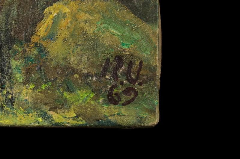 梅原龍三郎　油彩　肉筆『緑湖』サイン　裏サイン(印譜)　F6号　額無　z29