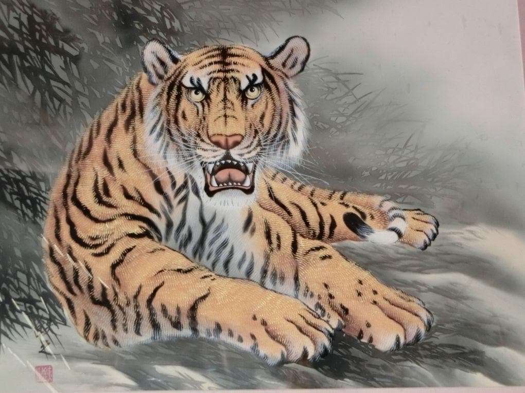 松本鐵之(松本鉄之)作  猛虎 10号 日本画 額付き 絵画 虎 寅年