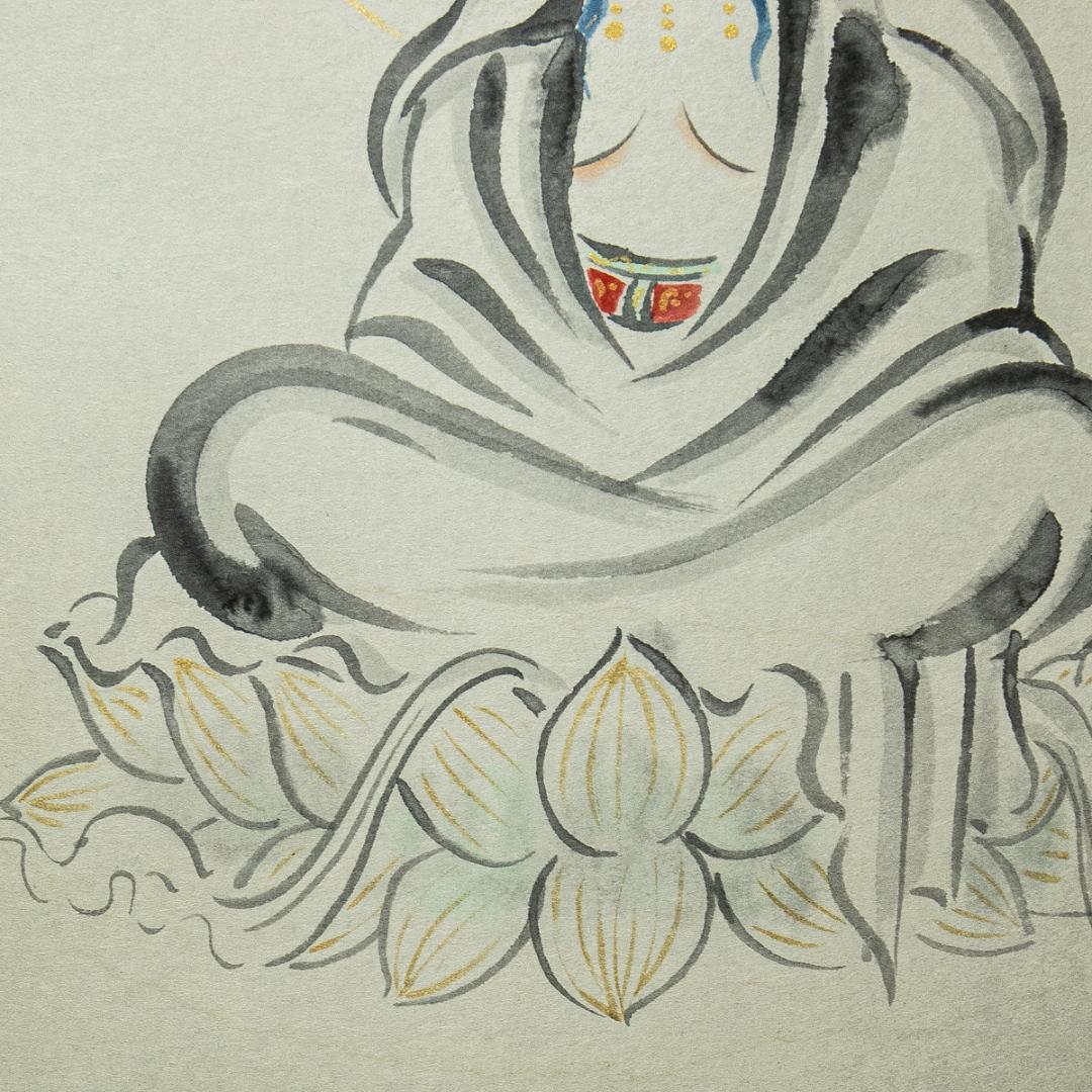 掛軸-1578　清水寺　松本大圓　観世音菩薩　共箱