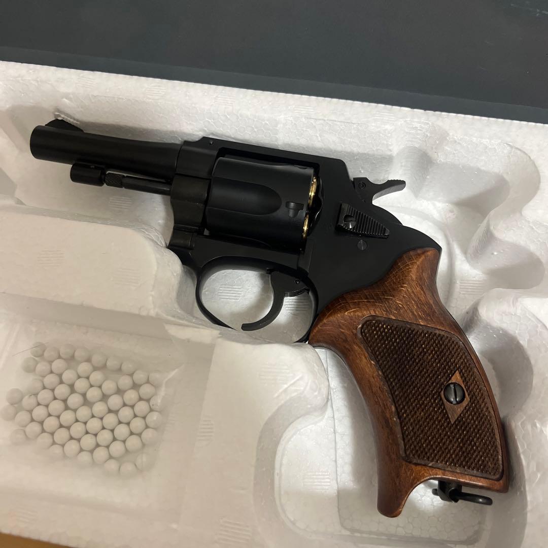 マルシン　ポリスリボルバー77mm ハーフチェッカー木製グリップ仕様　ガスガン
