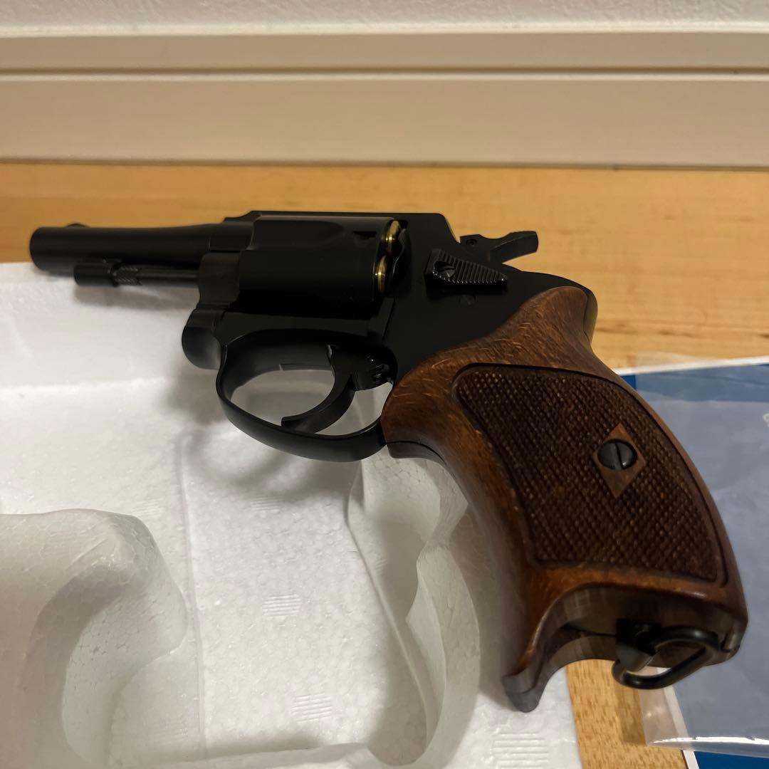 マルシン　ポリスリボルバー77mm ハーフチェッカー木製グリップ仕様　ガスガン