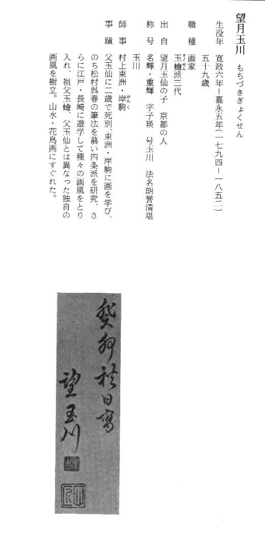望月玉川自筆『わらびの図』掛軸
