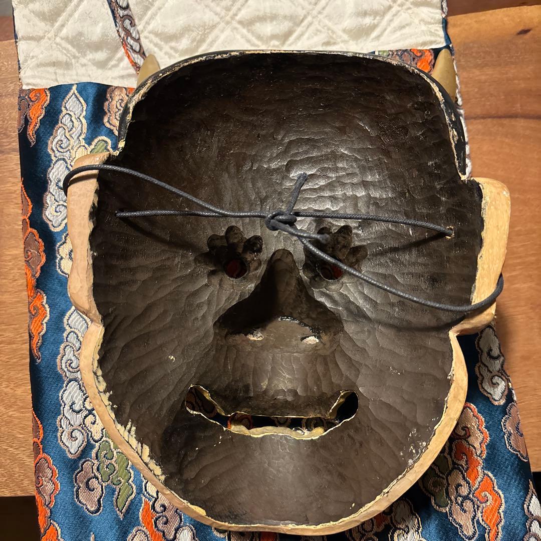 能面　木製 収納袋付き　手彫り　鬼　般若