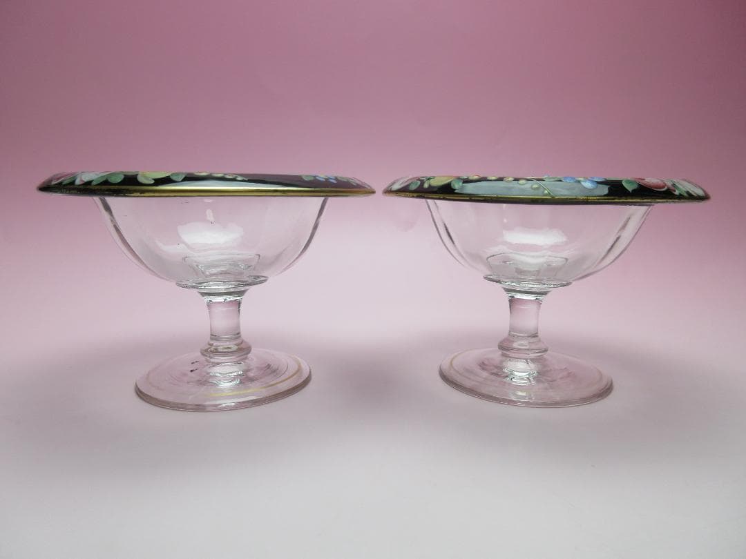 ビンテージ プレート付き 花模様 デザートグラス 70905