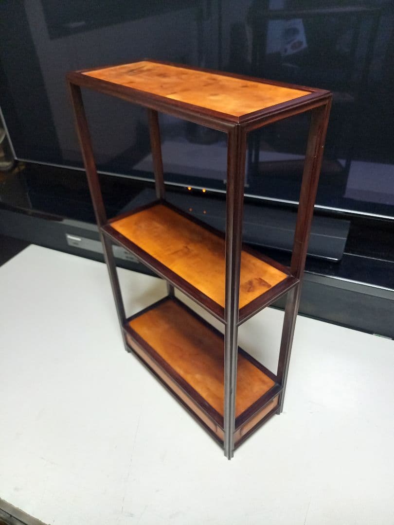 希少　明治期　指物細工　黒檀　良杢　隠し箱　からくり　飾り棚