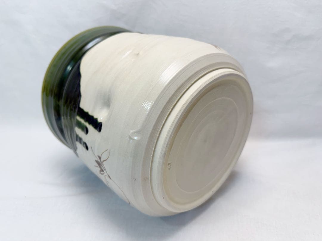 ほぼ未使用 水屋道具 織部 水屋瓶 陶印 木蓋付き 水差し