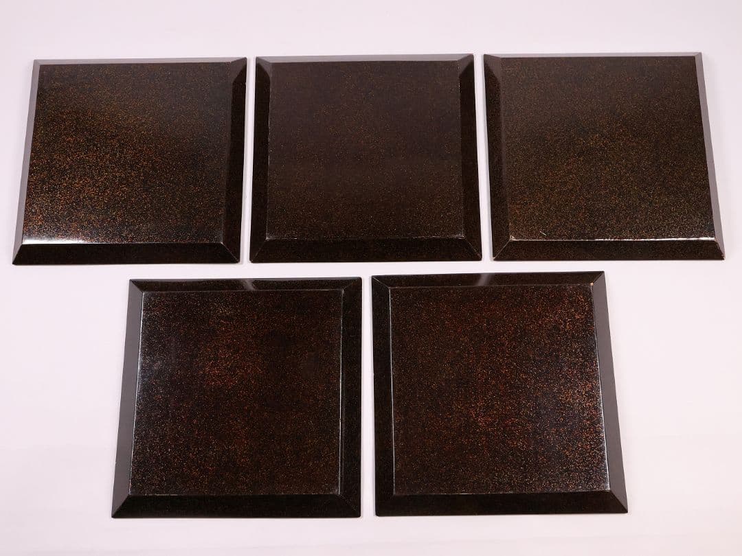 【MB46】時代 梨地吸物膳 十客 月と草花蒔絵 秋草 四方膳 卓上 折敷 木製