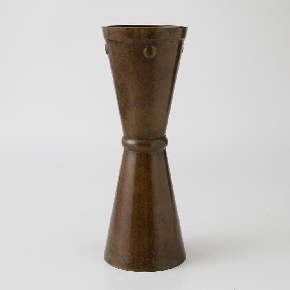 昇雲 底款 古銅 把綿花入 銅製花瓶 花入 花器 壷 茶道具 金属 748ｇ