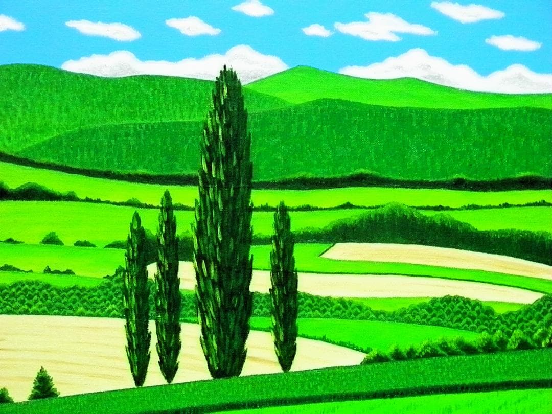 ★新緑の美瑛・肉筆油彩画・F6キャンバス