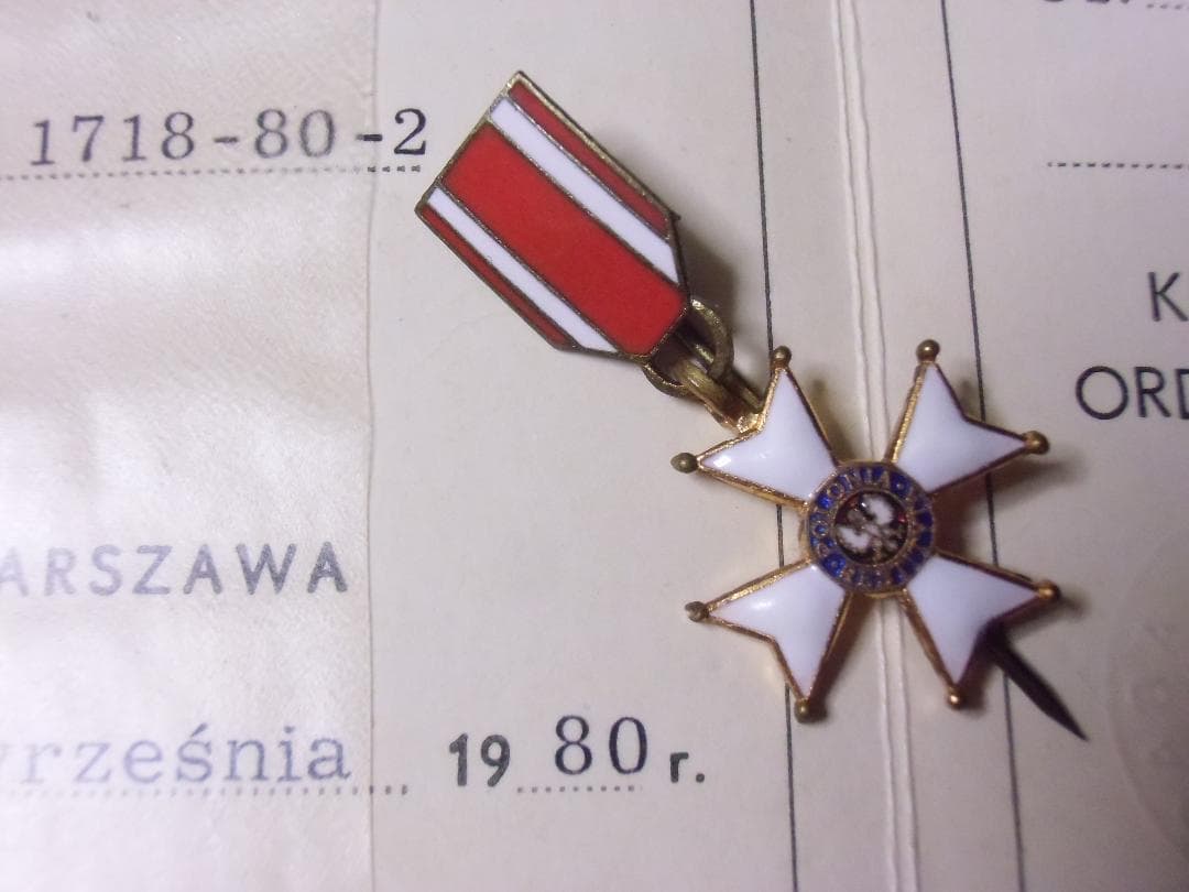 Ｐポーランド軍＊ポロニアレスティトゥータ勲章＊ミニチュア襟章＋勲記（実物）