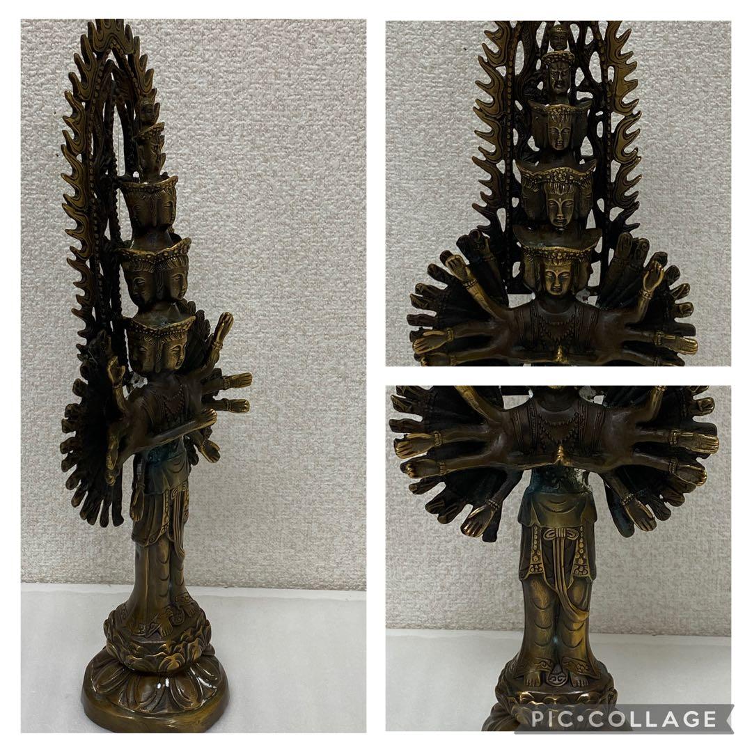 3-2331 十一面千手千眼観世音菩薩　黄銅　病気平癒 災難除け　延命長寿