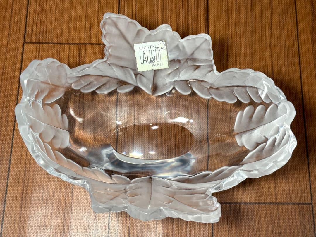 【美品】Lalique ラリック クリスタル ボウル リーフ 彫刻 シール付