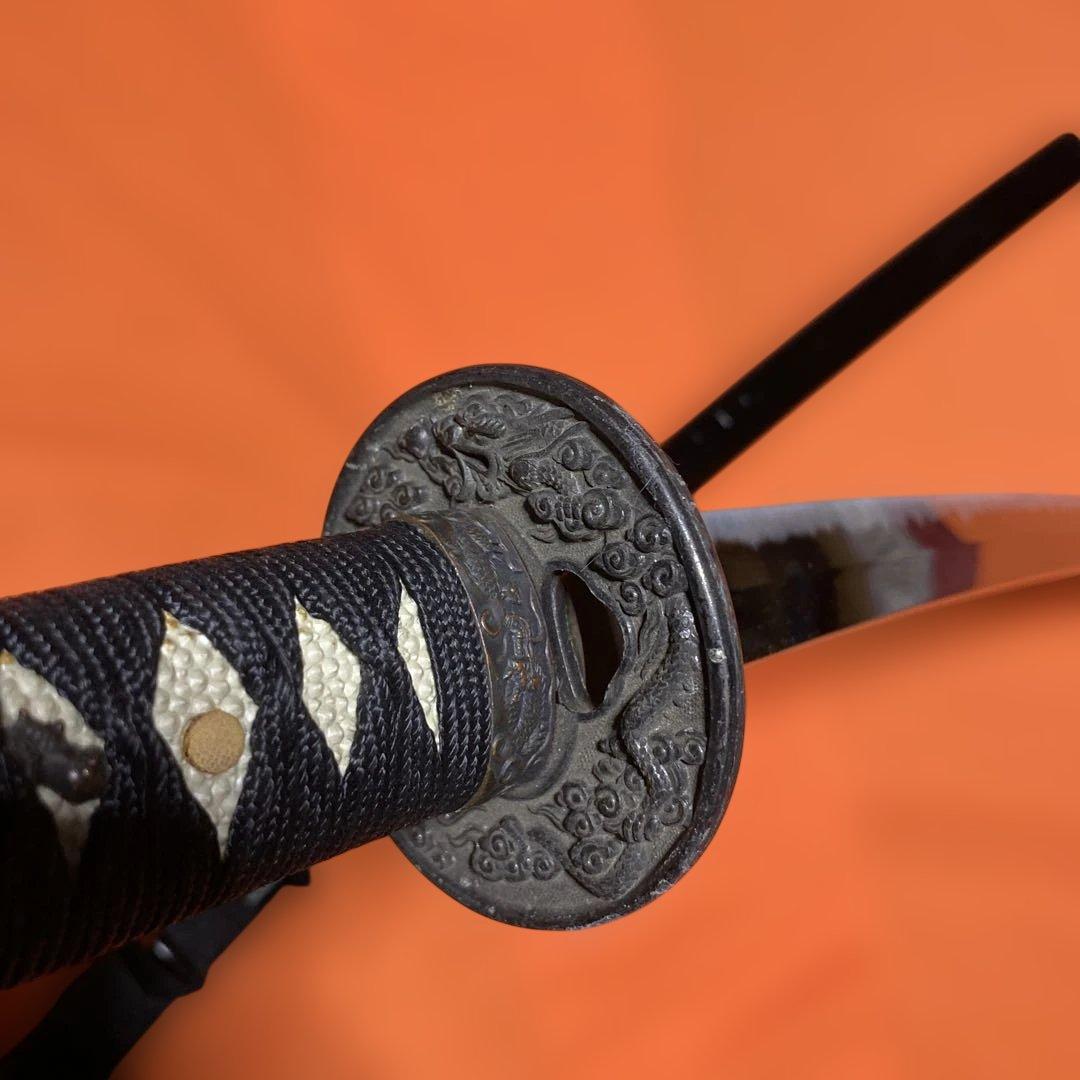 割安模造刀 黒柄 雲龍楕円鍔 黒呂鞘