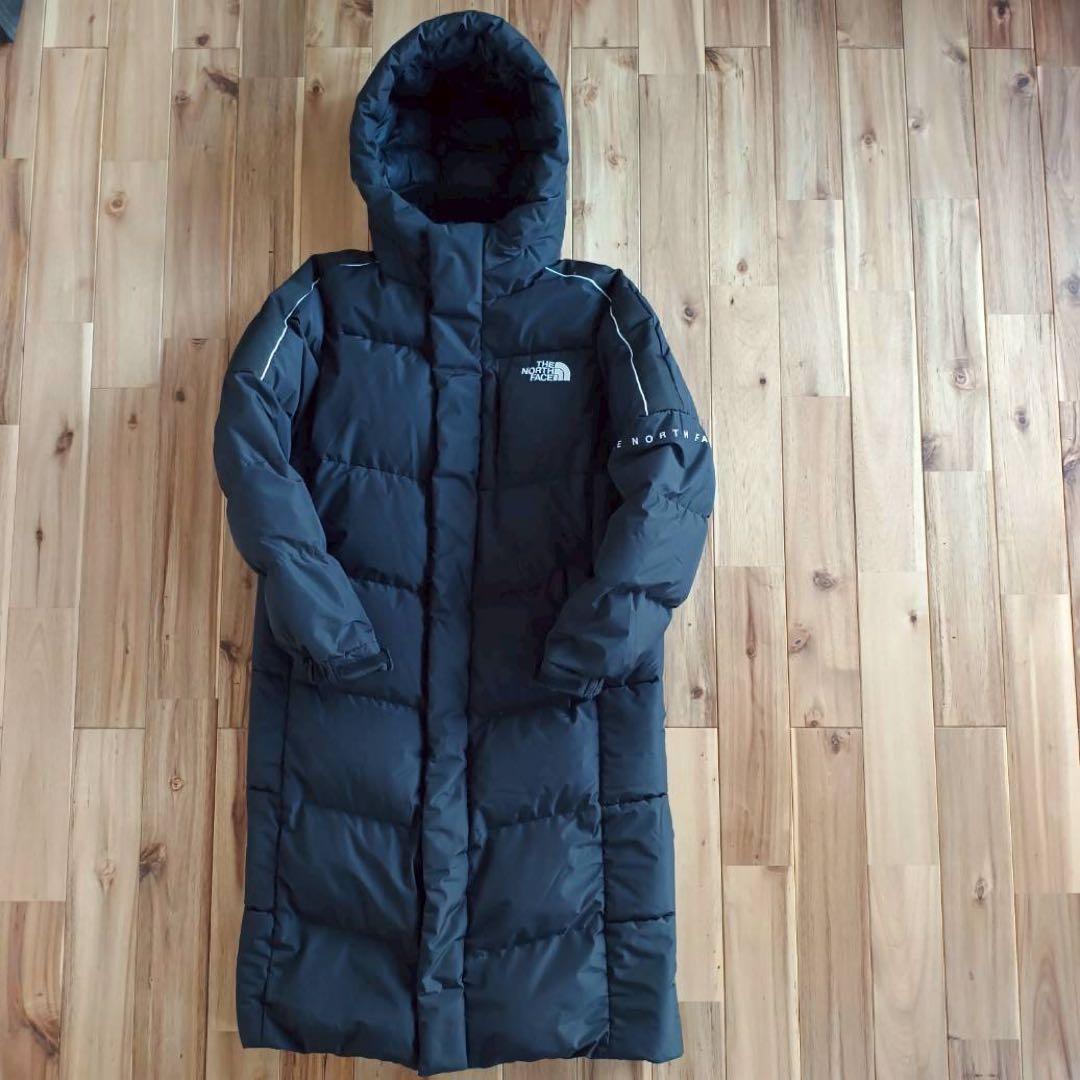 美品　ノースフェイス　ロングダウンジャケット　メンズ XS　ブラック　腕ロゴ