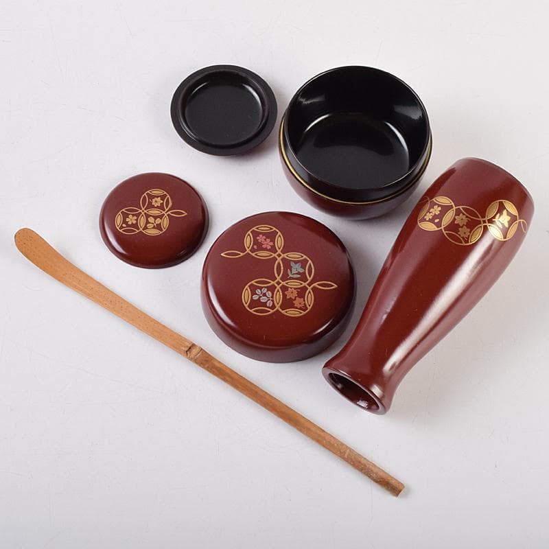 茶道具　うるみ塗　七宝蒔絵　利休茶箱　棗　黒楽茶碗など　七点　一式　MR9482