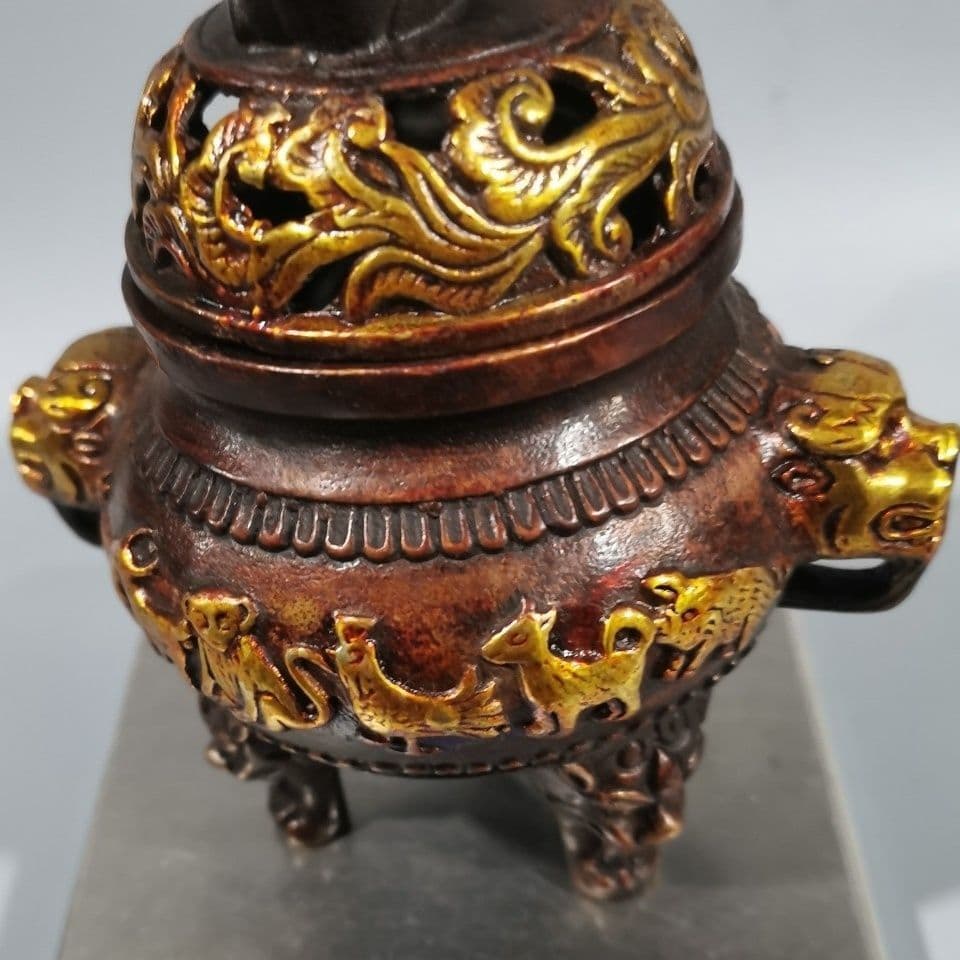 銅製 十二支薫香炉 三足檀香炉 仏具 香道具 工芸品 美術品 置物