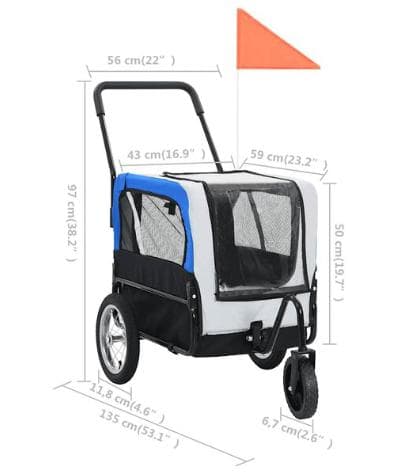 2-in-1 ペット用 自転車トレーラー＆ジョギングベビーカー ブルー＆グレー