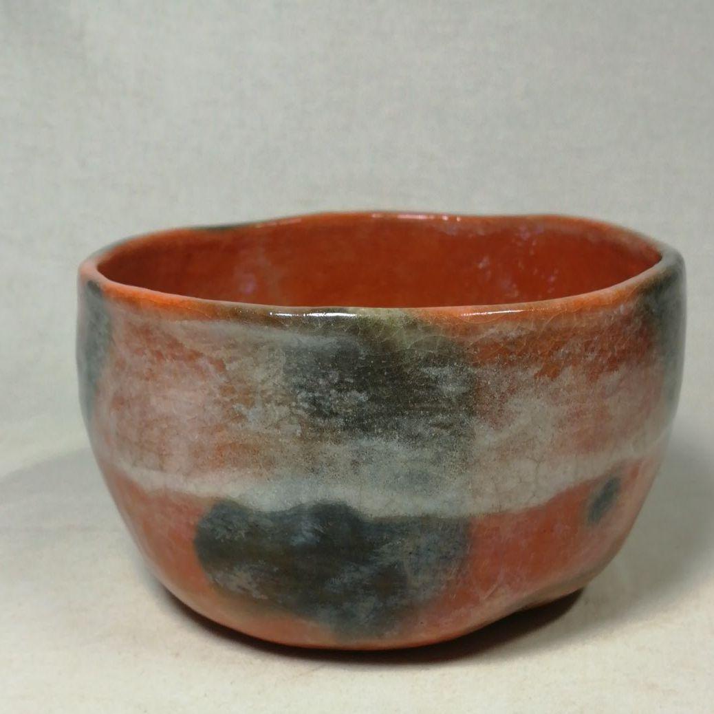 通産大臣賞受賞作家 福井楽印造 柿高台赤茶碗 共箱 茶道具