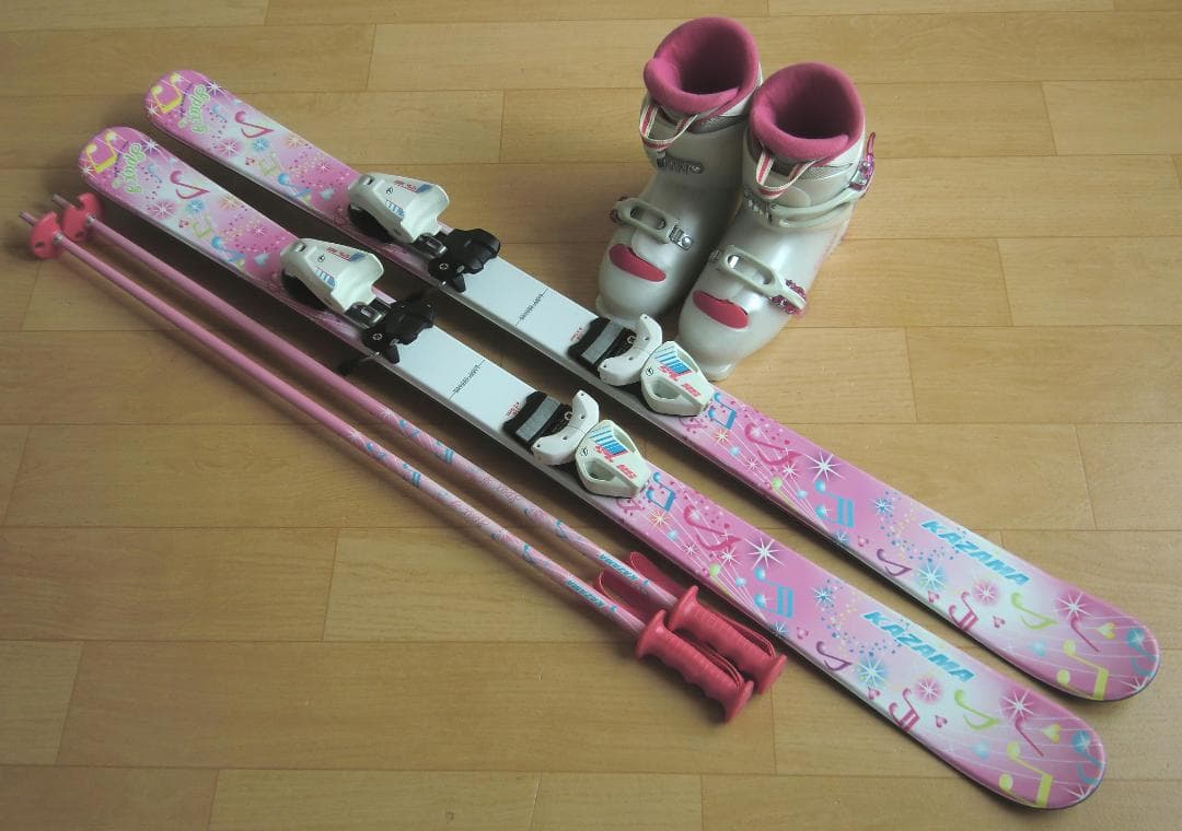 ■■送料無料■KAZAMA■子供用スキーフルセット■板116靴22■WAX済■■
