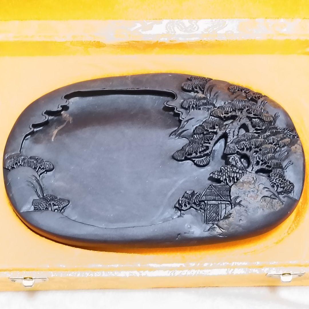⭐新品⭐中国硯 すずり 書道具 骨董品 手彫り 天然石端渓石 ケース付き