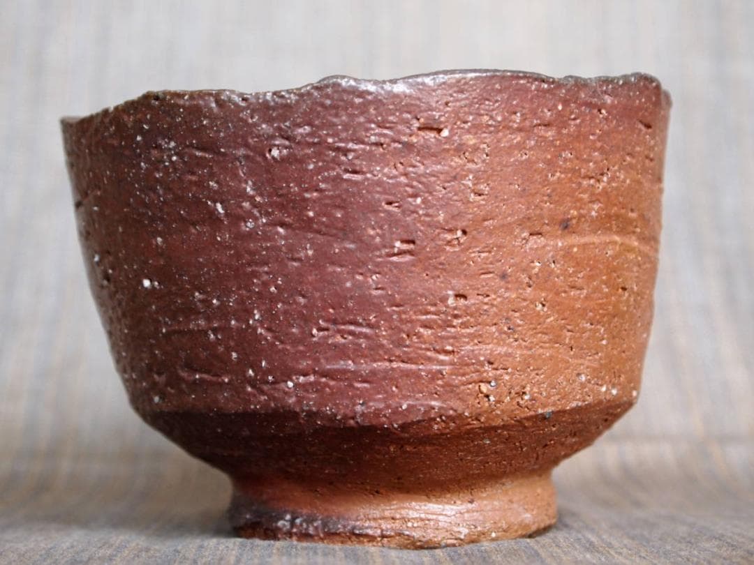 希少作★前嶋　五一郎【義弟：原田拾六】★備前〈手び練り）茶碗B2★共箱