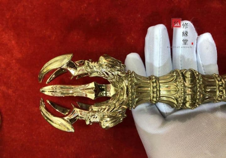 【修縁堂】密教法具 四大明王 法器 五鈷杵 金剛杵 真鍮金メッキ 22cm