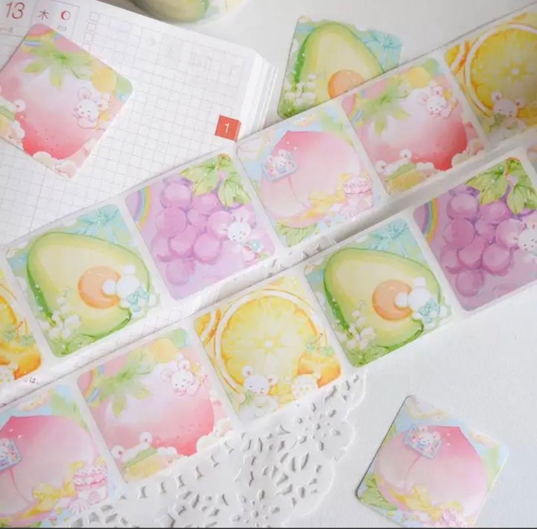 W1651. 草莓汽水 フルーツ柄 ロールシール 200枚