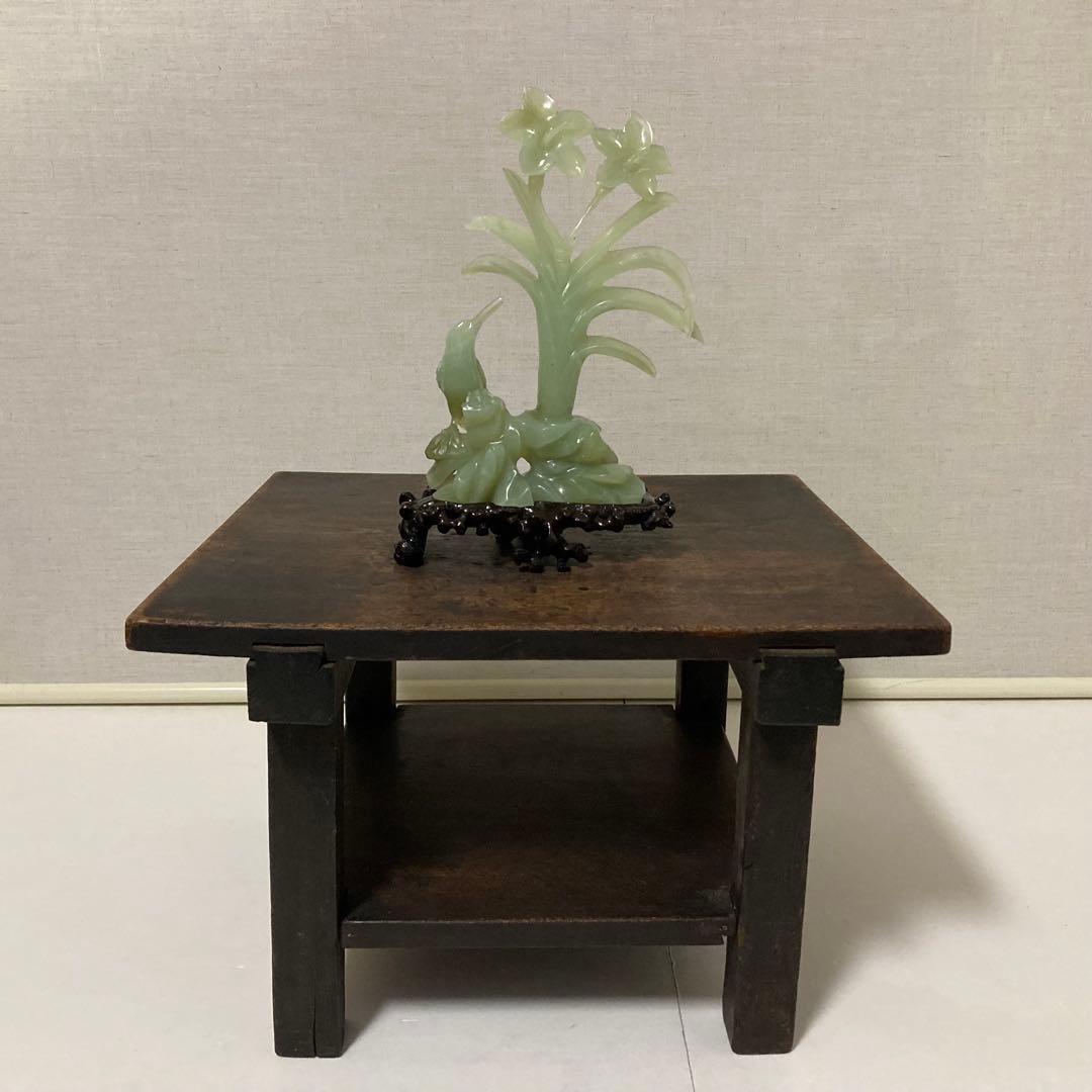 翡翠 置物 オブジェ 花 鳥 彫刻 工芸品 美術品 骨董 レトロ