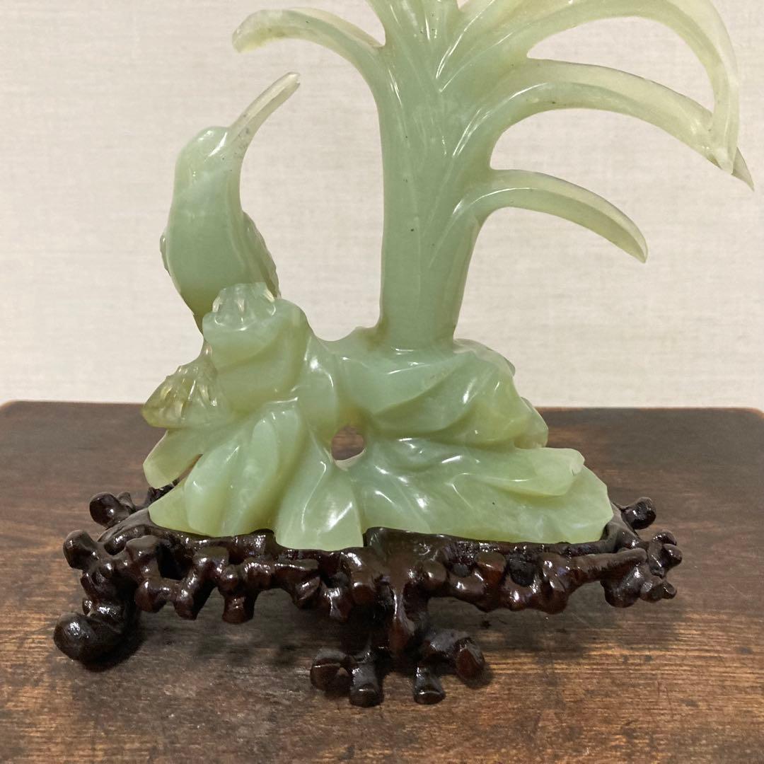 翡翠 置物 オブジェ 花 鳥 彫刻 工芸品 美術品 骨董 レトロ