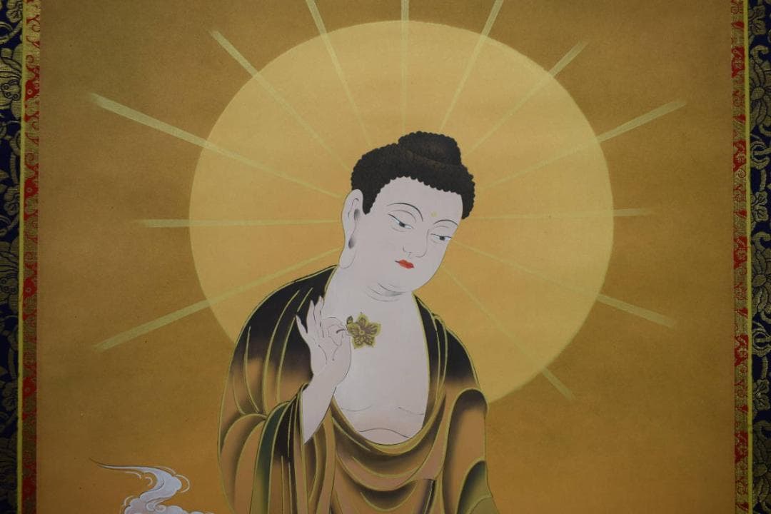 真作/福田素仙/三尊佛図/桐共箱付/布袋屋掛軸HH-117