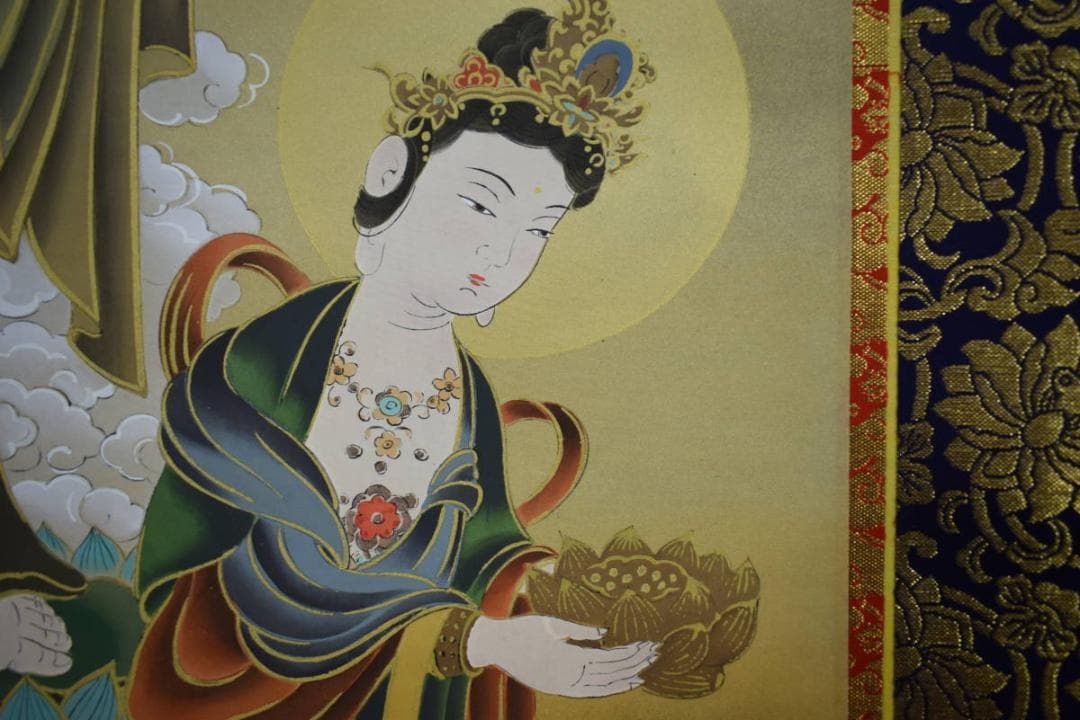 真作/福田素仙/三尊佛図/桐共箱付/布袋屋掛軸HH-117