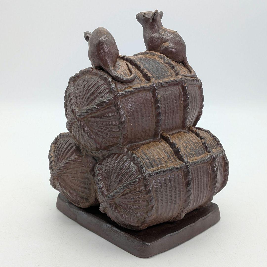 【直しあり】武用君彦 備前焼 干支置物「丙子」 共箱共布 子年 ネズミ 鼠 在銘