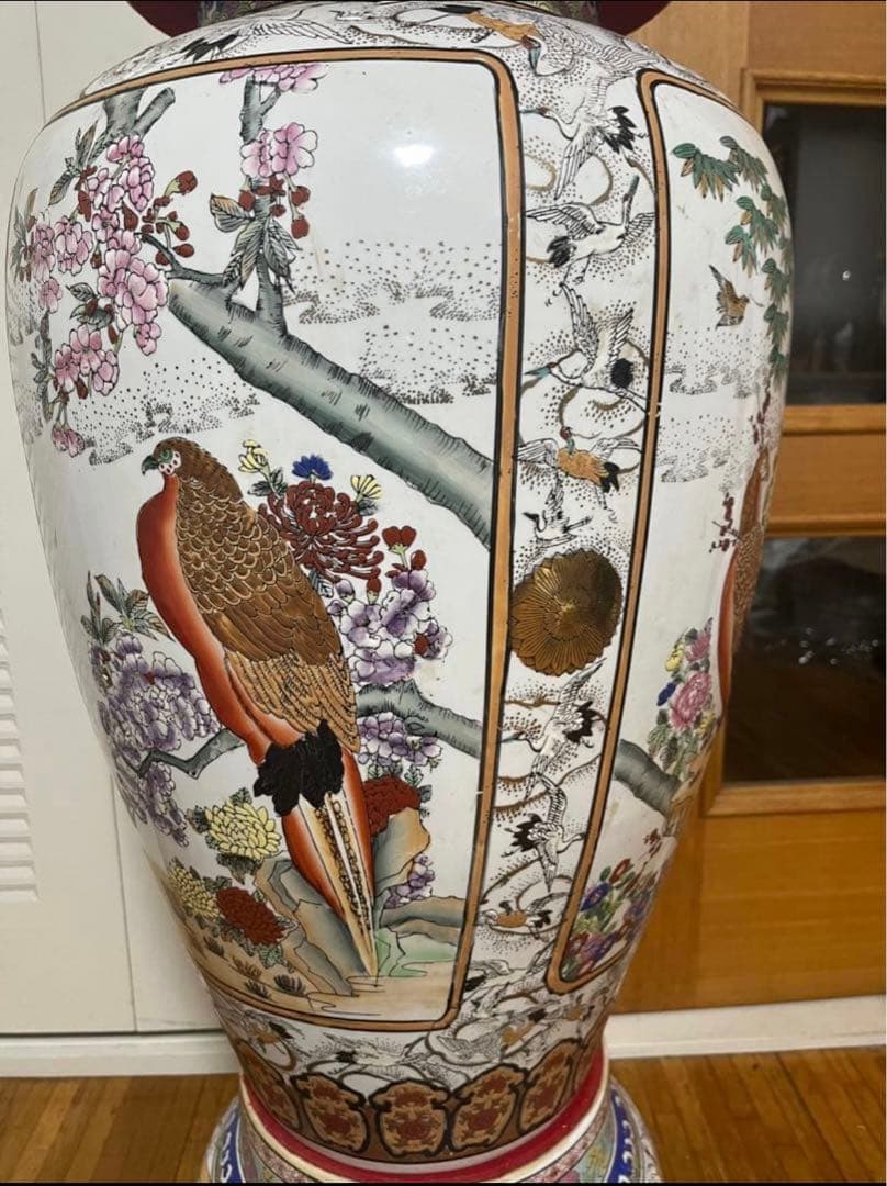 【セール】極上品　希少★飾壺 蓋付き壺 沈香壺 金襴極彩色 花鳥高さ約130cm