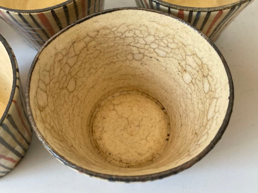 アンティーク　骨董　絵瀬戸　小ぶり　麦藁手　蕎麦猪口　カップ　5客　白州正子