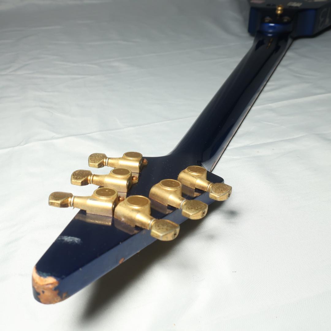 ヒ*デ様 Burny フライングV エレキギター ブルー GOTOHペグ装備