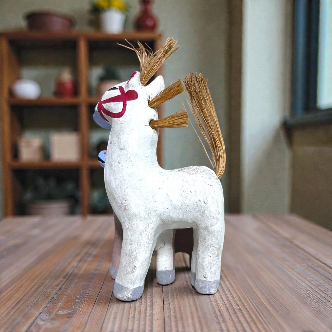 古玩 青森県郷土玩具　親子馬　手びねり土人形　午年干支飾り　民藝　廃絶品