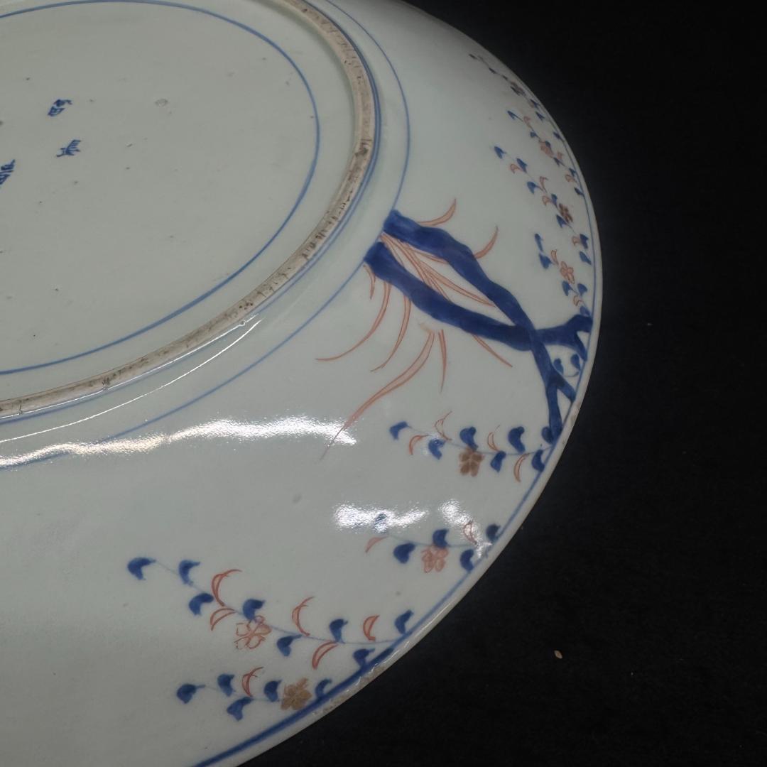 古伊万里 富貴長春 赤 金蘭手 色絵大皿　江戸時代37cm