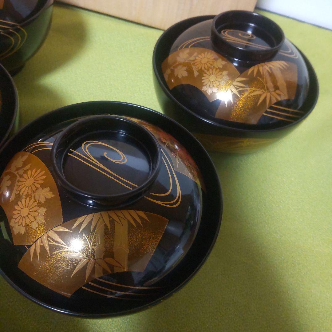 輪島塗 金 蒔絵 扇面 蓋付 椀 吸物椀 竹 梅 木箱 伝統工芸