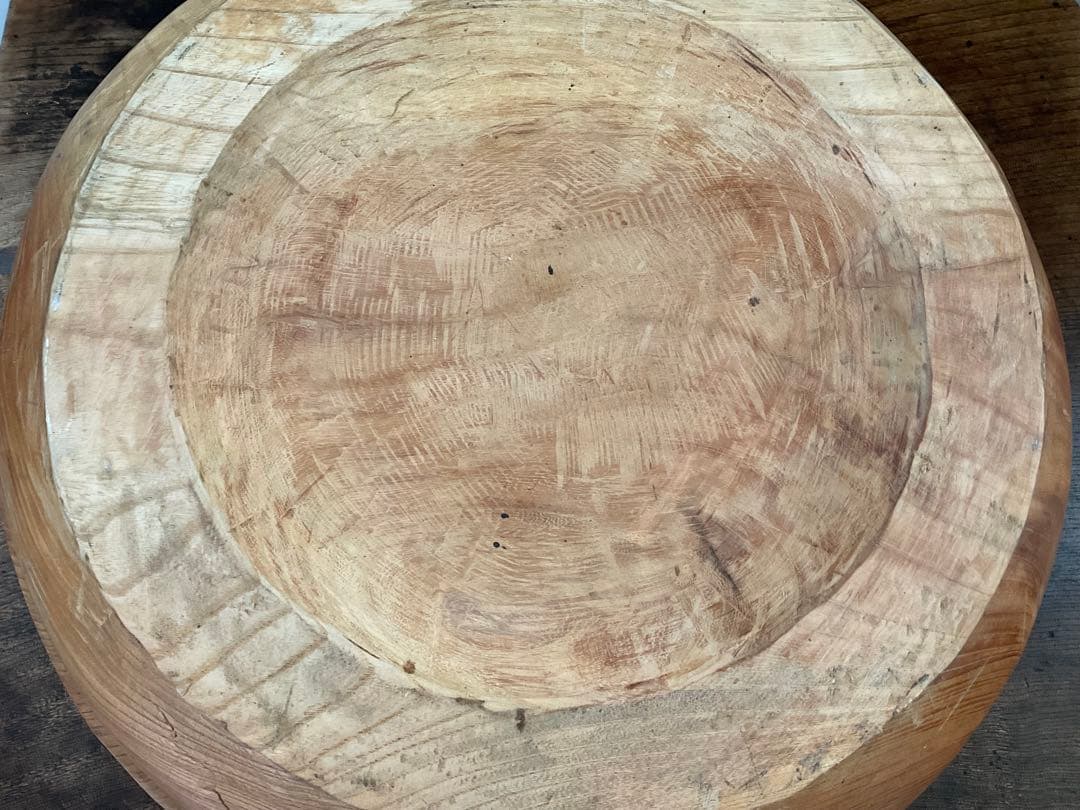 欅　無垢材　くりぬき　木鉢　こね鉢　木彫　古道具　径約47cm　約14.3kg