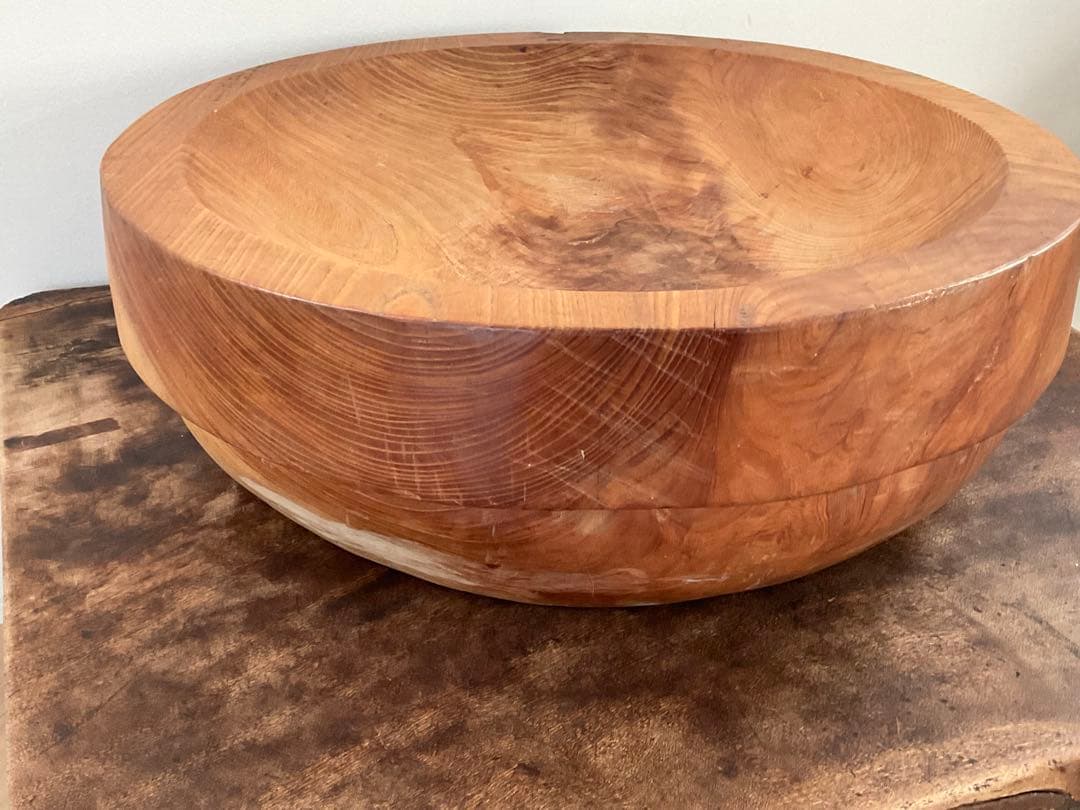 欅　無垢材　くりぬき　木鉢　こね鉢　木彫　古道具　径約47cm　約14.3kg
