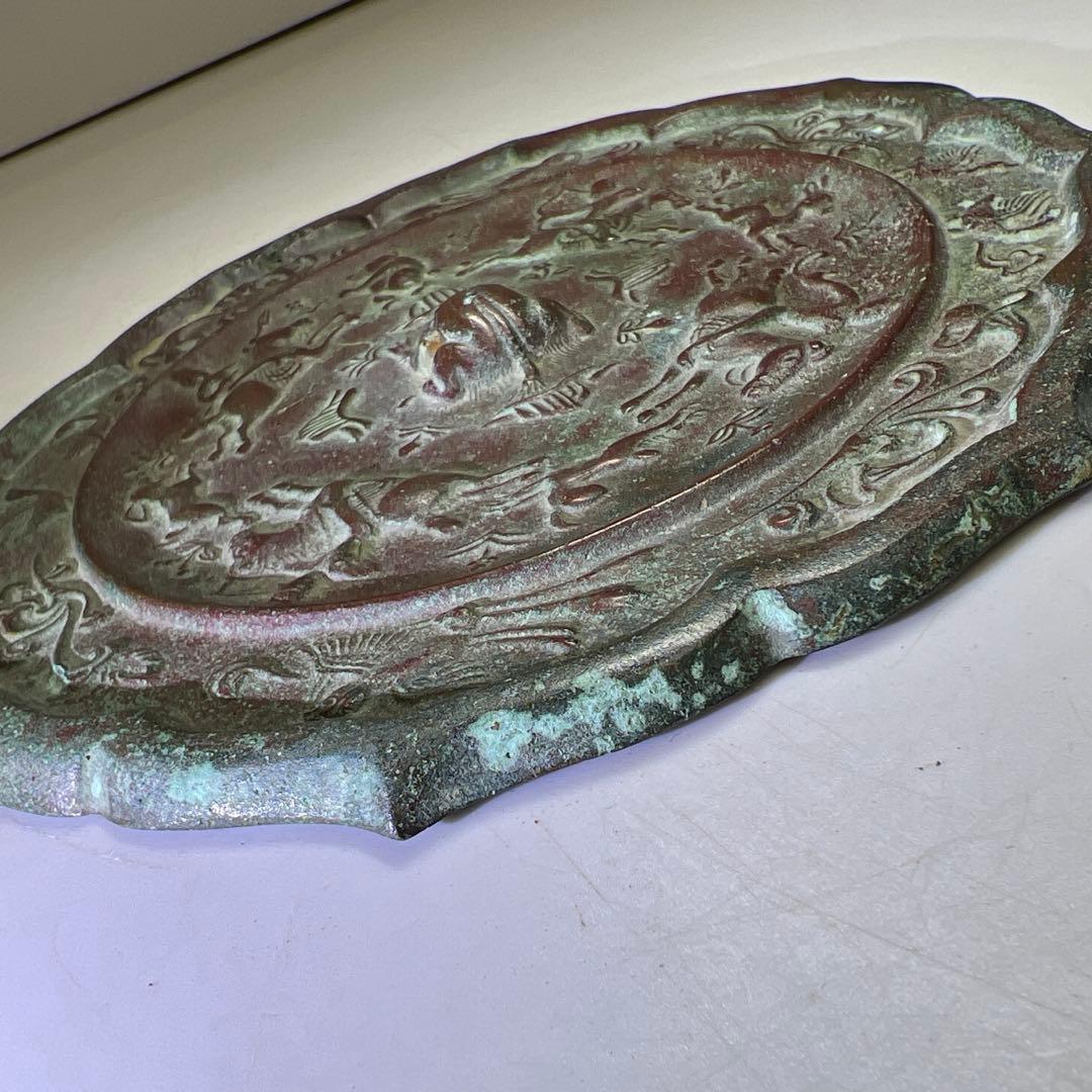 古銅古鏡　海獣ぶどう鏡　482g/約18㎝　東Y8-0210①