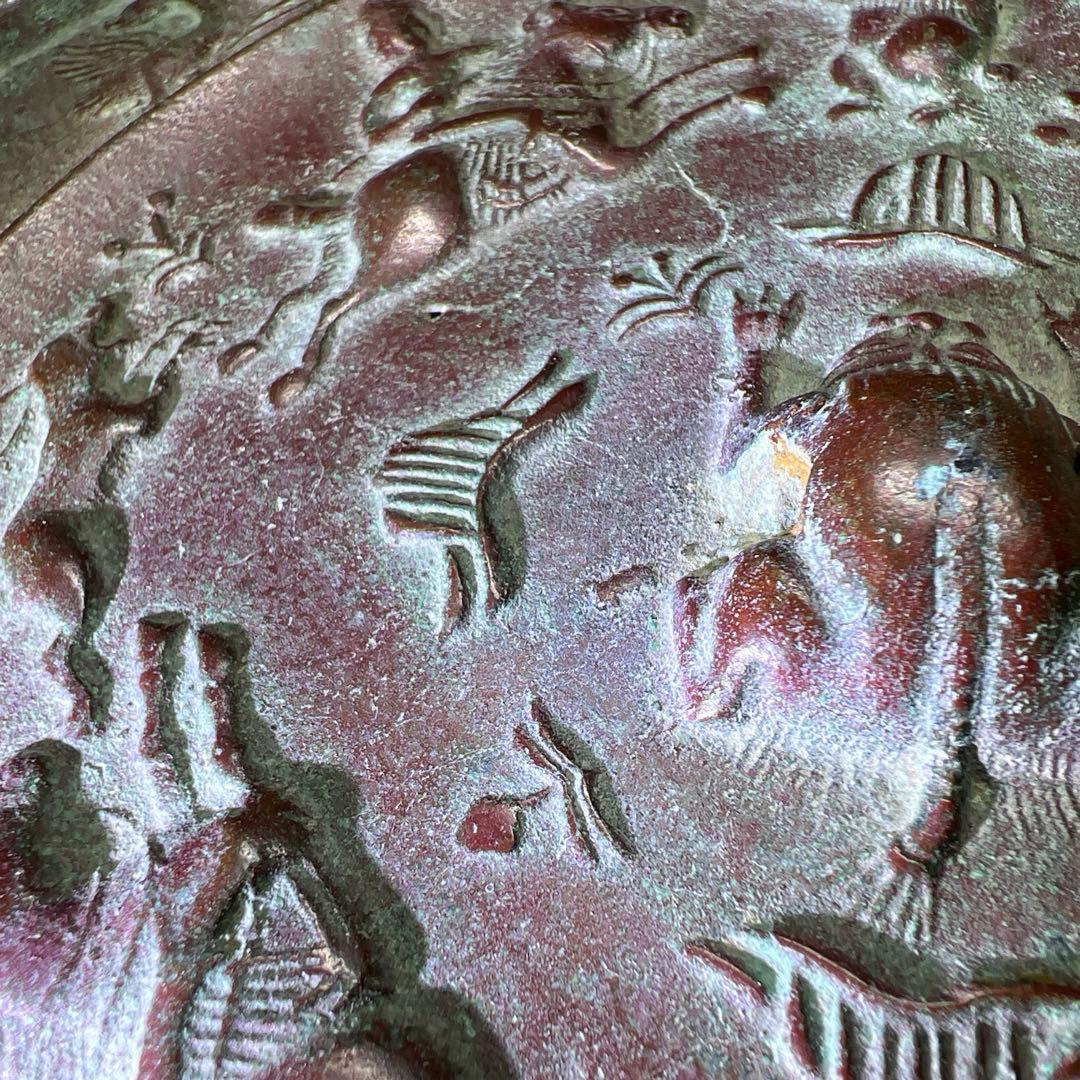 古銅古鏡　海獣ぶどう鏡　482g/約18㎝　東Y8-0210①