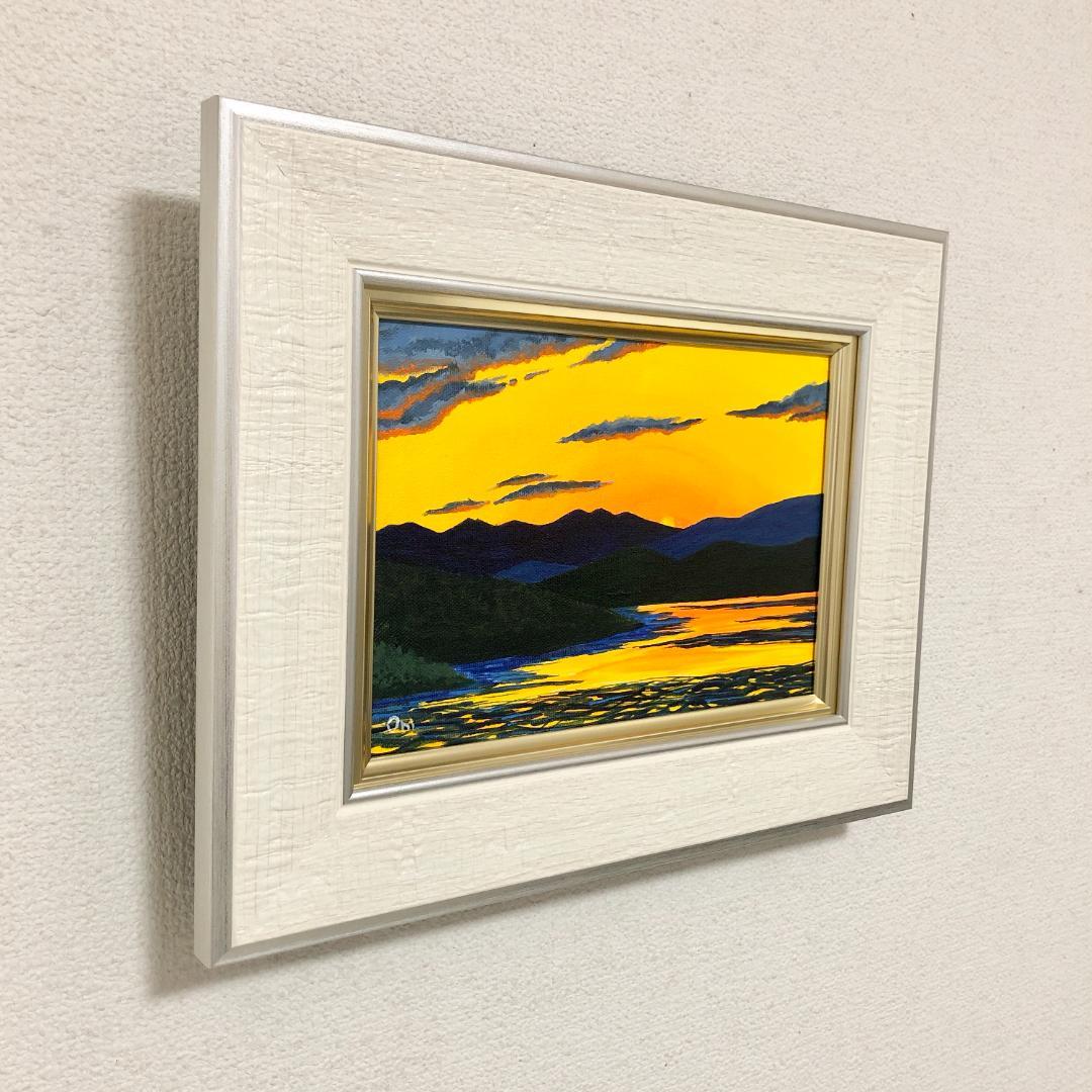 アクリル画　原画　「夕焼け」額縁付　SMサイズ　キャンバス