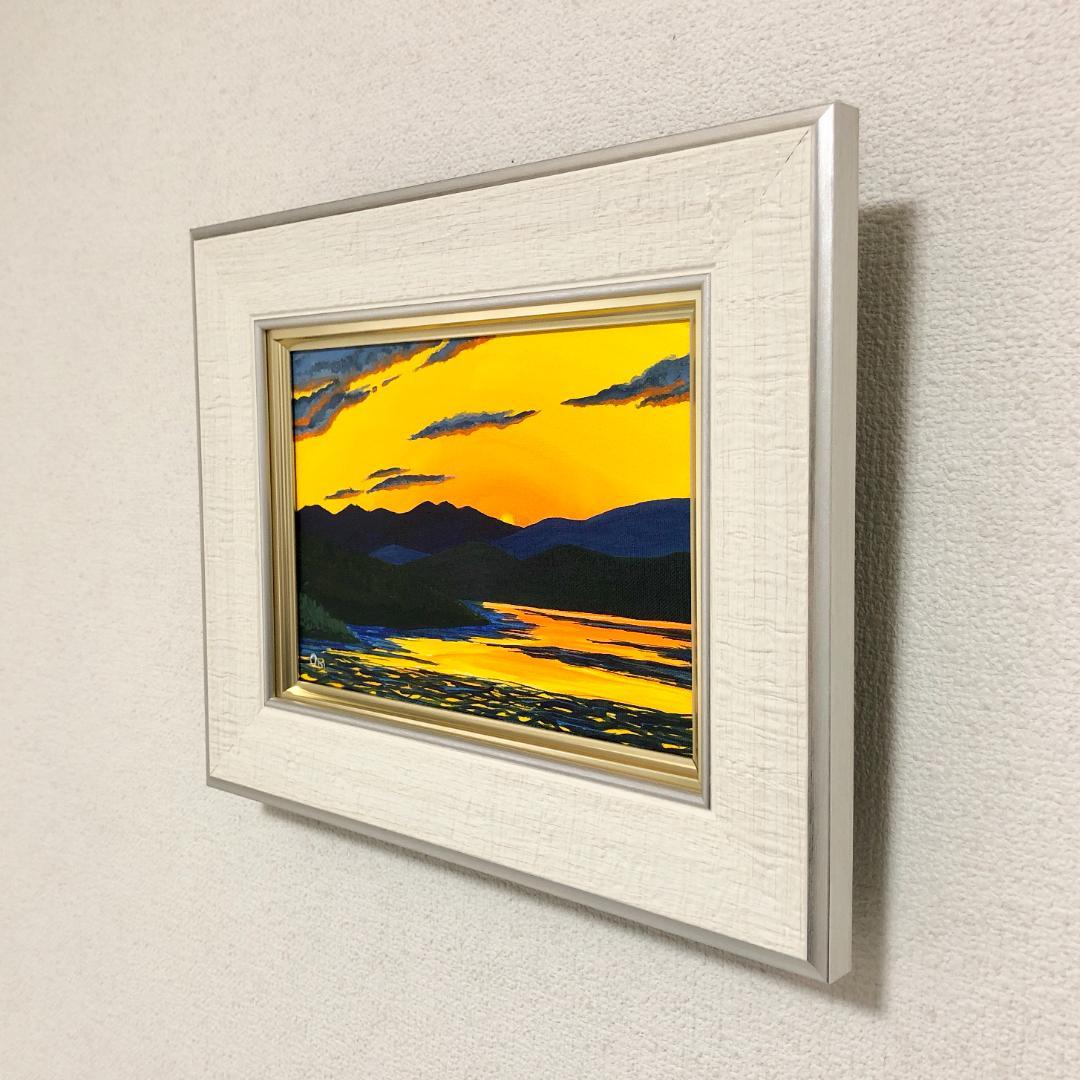 アクリル画　原画　「夕焼け」額縁付　SMサイズ　キャンバス