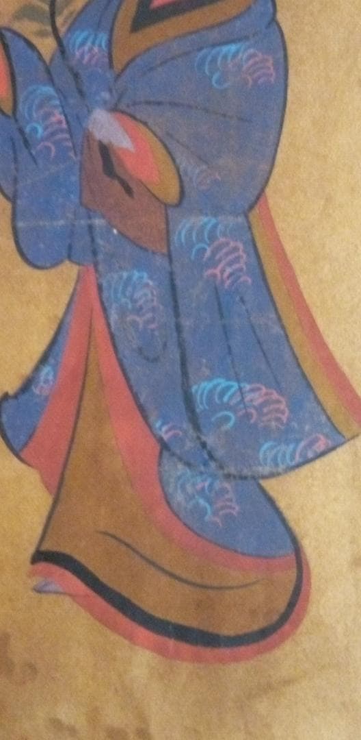 模写大津絵、花を持つ女性、額付き