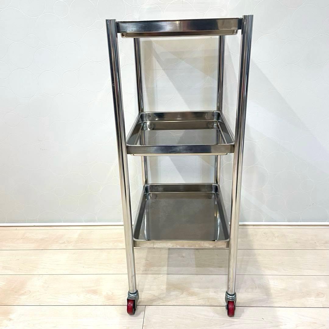 業務用 ステンレス 3段ワゴン 医療 サロン 鍼灸 インダストリアル キャスター