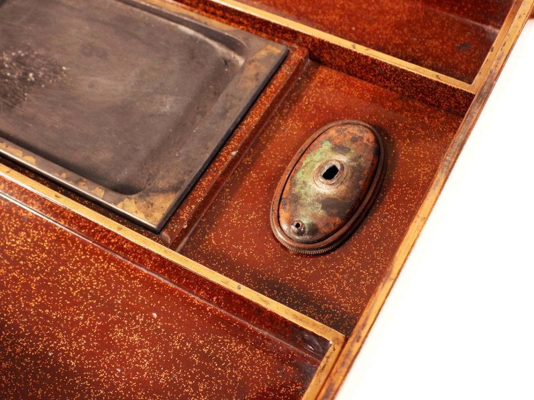 時代漆器 内金梨地 夜桜金蒔絵 硯箱一式 水滴/硯/書道具 筆墨紙硯